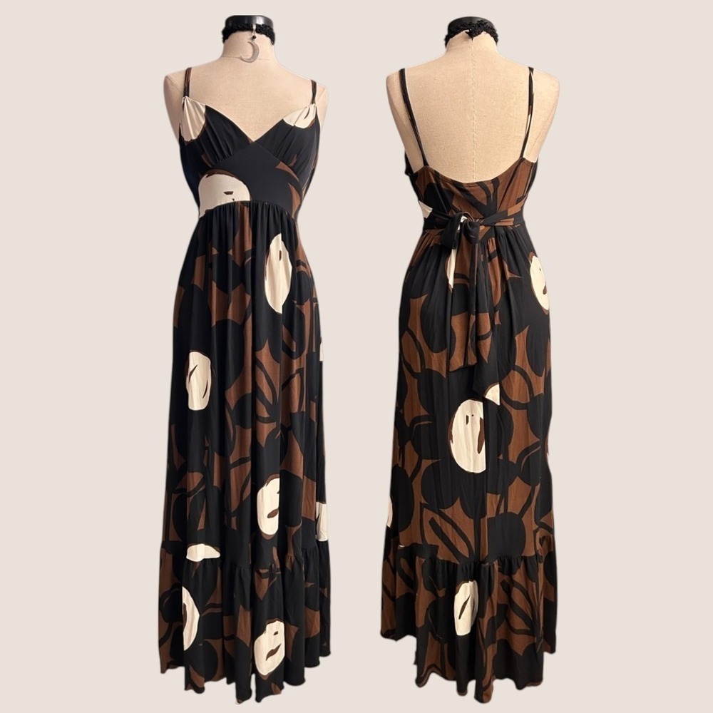 Floral Maxi Dress Stretchy med/Large Stretchy Fall Spring Summer Black Brown